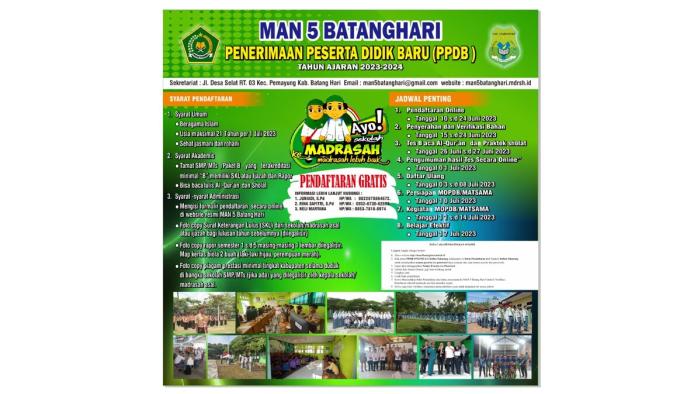 PENERIMAAN PESERTA DIDIK BARU (PPDB) MAN 5 BATANG HARI TAHUN PELAJARAN 2023/2024