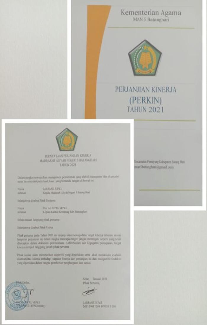 Publikasi Perjanjian Kinerja MAN 5 Batang Hari Untuk Tahun 2021