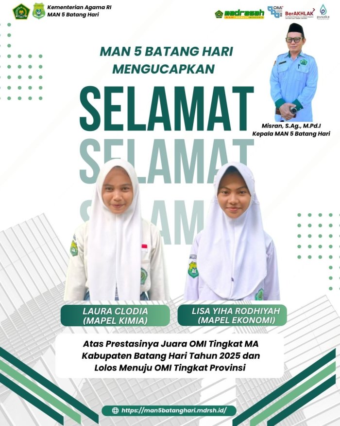 Peserta Didik MAN 5 Batang Hari Raih Prestasi pada OMI Tingkat Kabupaten Batang Hari 2025