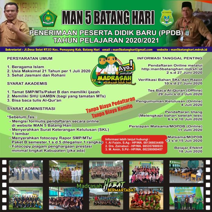 Pendaftaran Peserta Didik Baru Telah dibuka, Mari Bergabung Menjadi Bagian Dari MAN 5 Batanghari