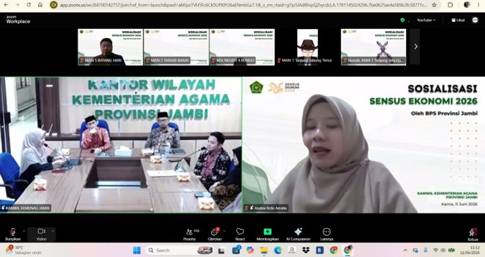 Kepala  MAN 5 BATANG HARI Ikuti Sosialisasi Sensus Ekonomi 2026 Melalui Zoom Meeting Di Kanwil
