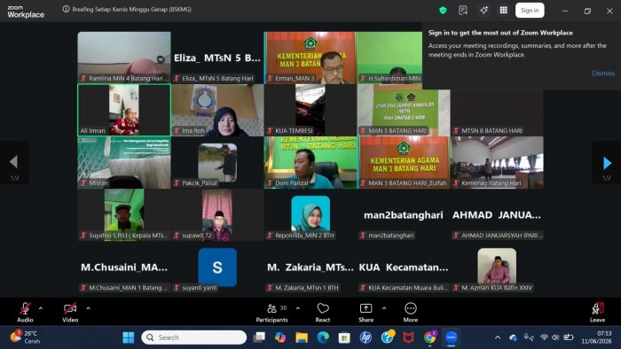 Kepala MAN 5 BATANG HARI Dan  Kepala Tata Usaha Ikuti Zoom Breefing Setiap Minggu Genap (BSKMG) Di Kemenag Batang Hari